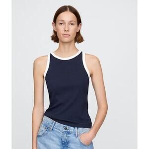 Women's Gap Modern Rib Halter Knit Tank Top in Dark Blue with White Trim XS NWT
